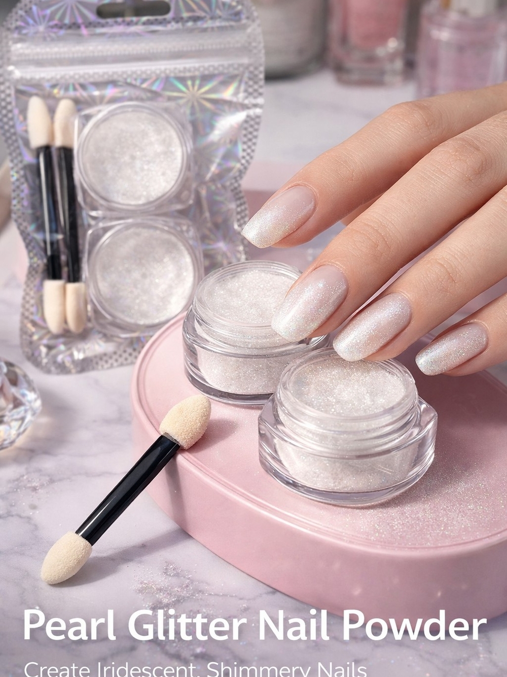 4 Pearl Glitter Nail Powder Iridescent White Shimmer